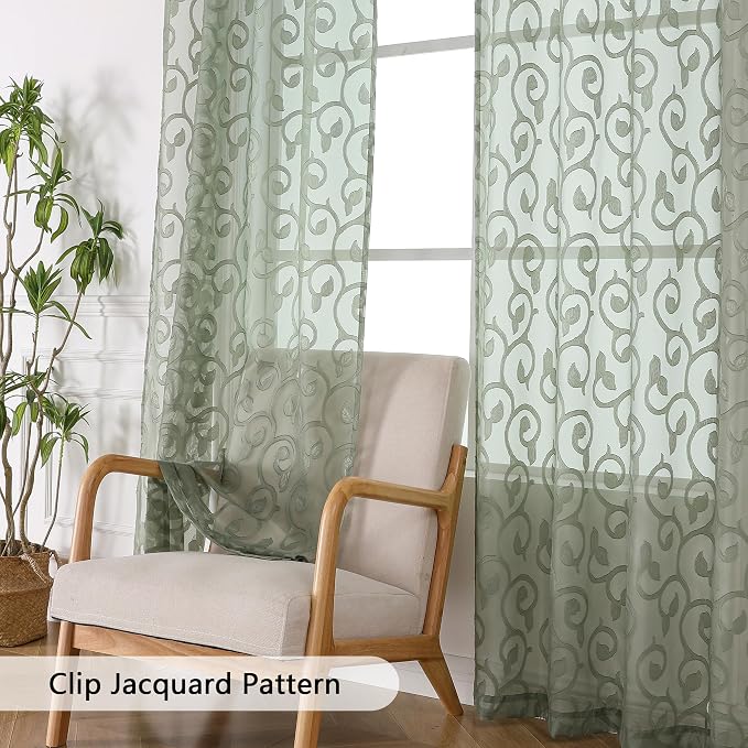 OWENIE Furman Sage Green Semi Sheer Curtains 72 inches Long - Image 3