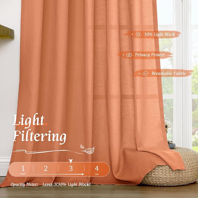 LAMIT Terracotta Linen Boho Curtains 84 inch Length 2 Panels, Light Filtering - Image 4