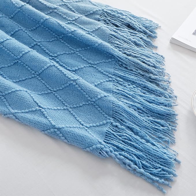 BOURINA Blue Throw Blanket 50x60 Inches Throw Textured Solid Soft Sofa Couch - Image 5