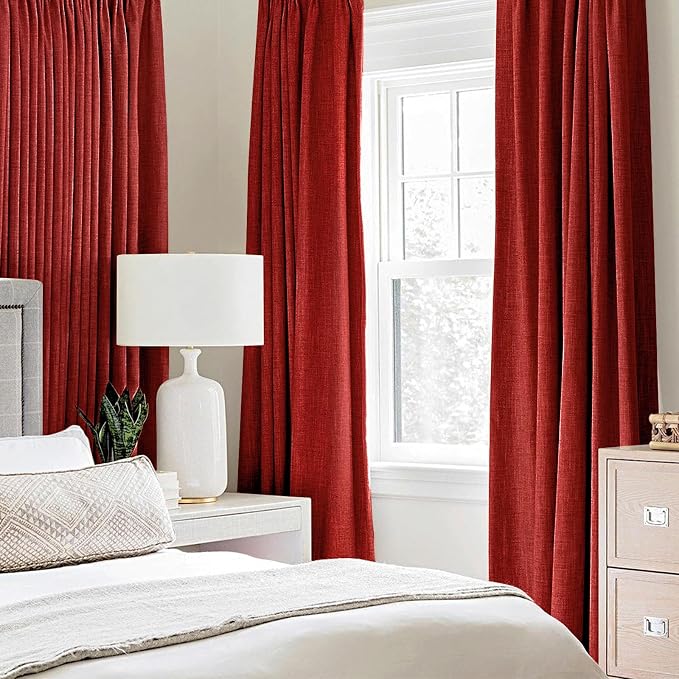 MIULEE Linen Curtains for Bedroom 100% Blackout Thermal Insulated Red Grommet - Image 2