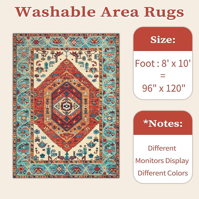 SERISSA Boho Area Rug 8x10 Orange, Washable Large Rugs - Image 6