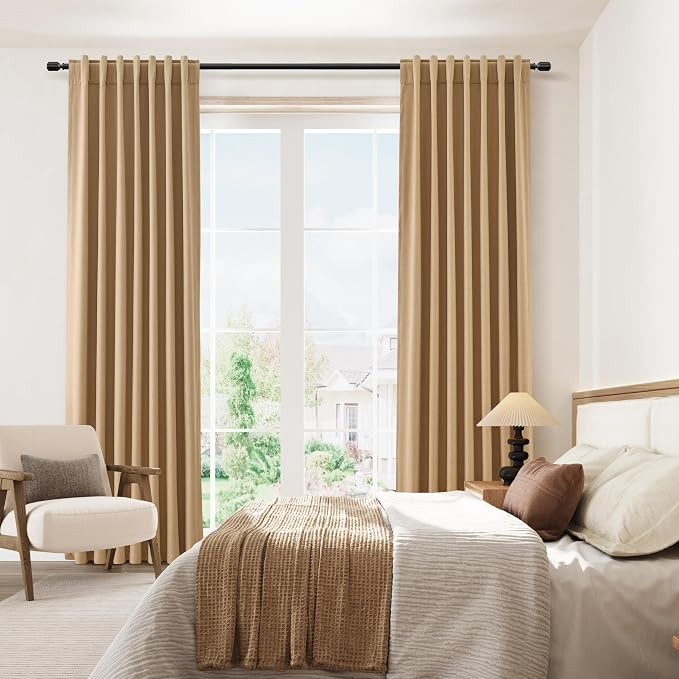 Guken Camel Brown 100% Blackout Linen Curtains 63 Inch Length 2 Panels Set - Image 8