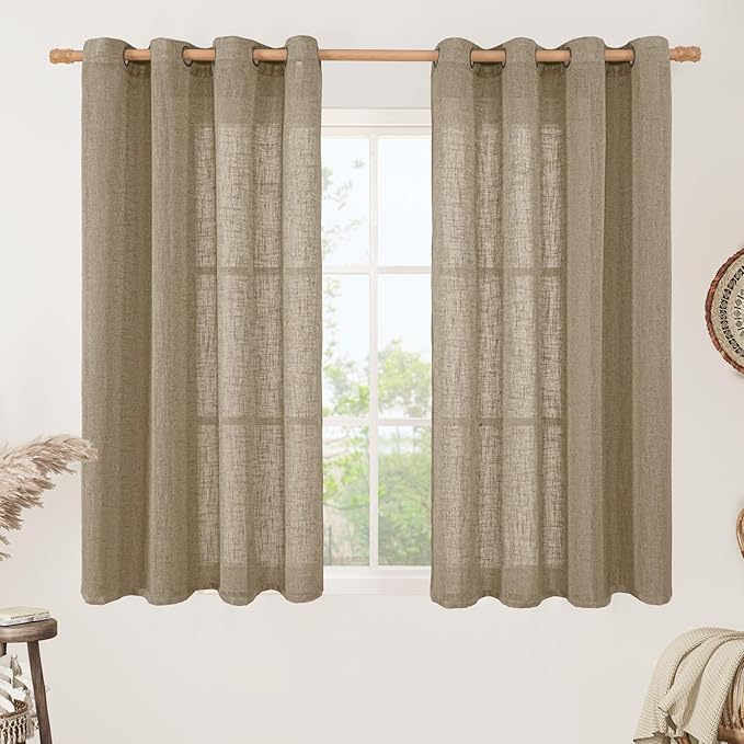 LAMIT Semi Sheer Linen Curtains 45 Inches Long, Light Filtering Panels Bronze by LAMIT