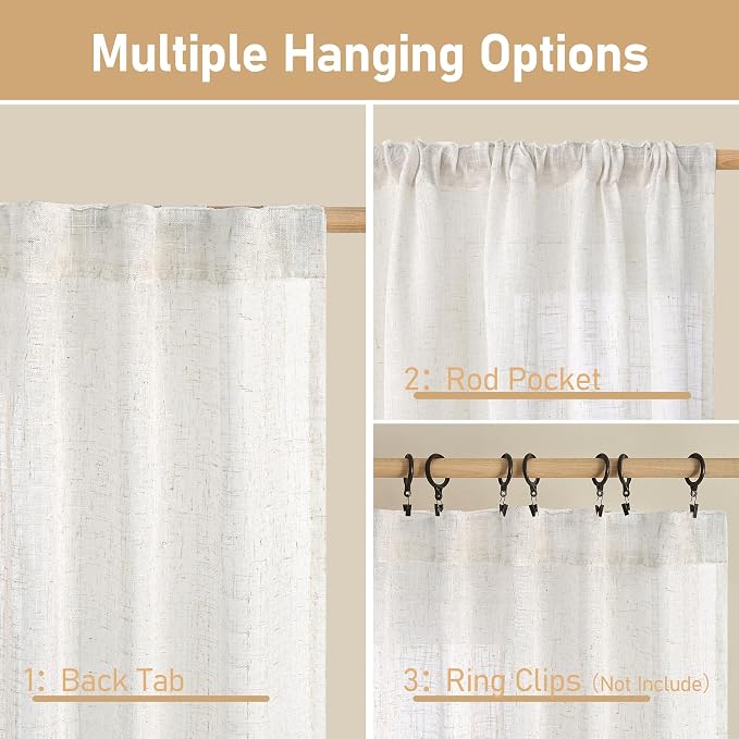 LAMIT 95 Inches Long Cream Linen Curtains - Image 3