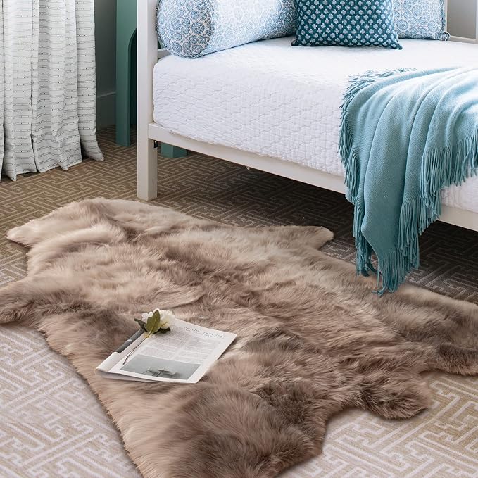 Carvapet Soft Fur Rugs Fake Reindeer Hide Area Rug Fluffy Faux Fur Carpet - Image 4