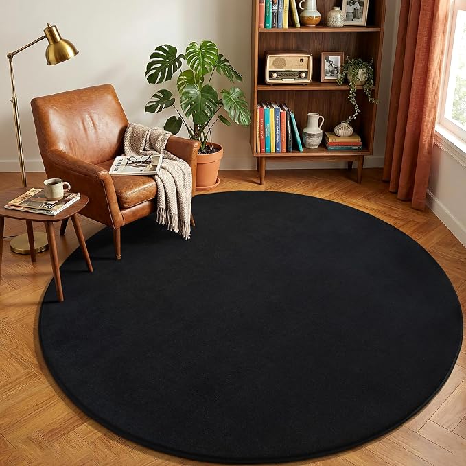 Amearea Black Round Area Rugs 6ft Washable Circle Rugs - Image 4