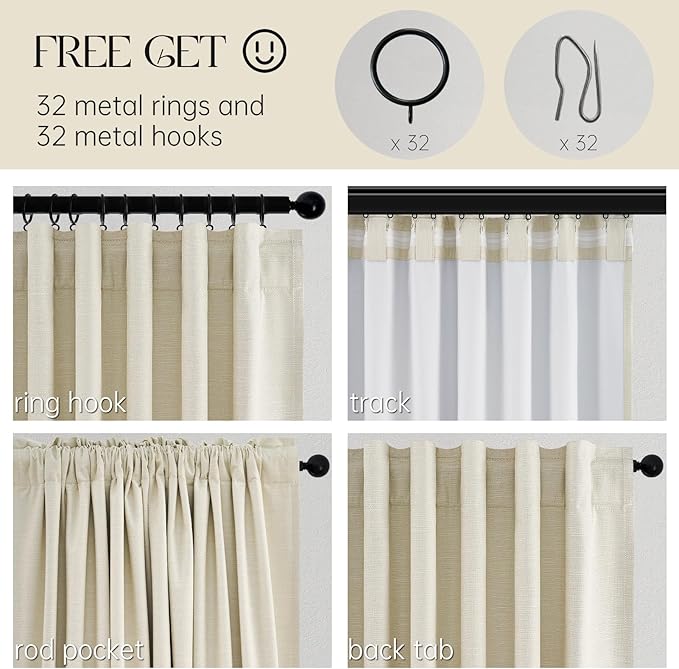 Topfinel 90 Inches Long Full Blackout Cream Linen Curtains - Image 5