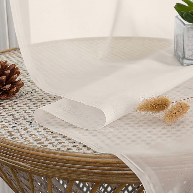 OVZME Sheer Cream Curtains 108 Inches Long 2 Panels Set, 59 Inch Extra Wide - Image 2