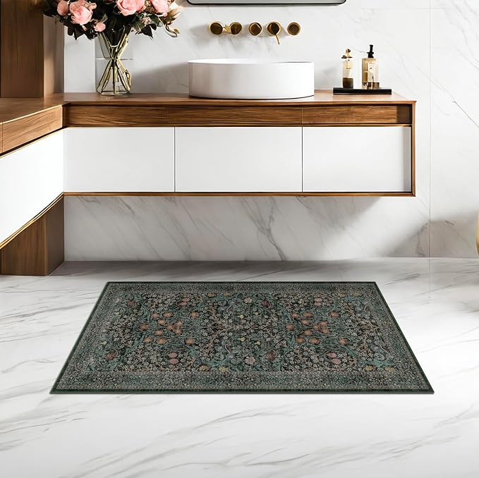 Dark Green 2x4 Rug Runner, Entryway Rugs, Small Runners - Image 5