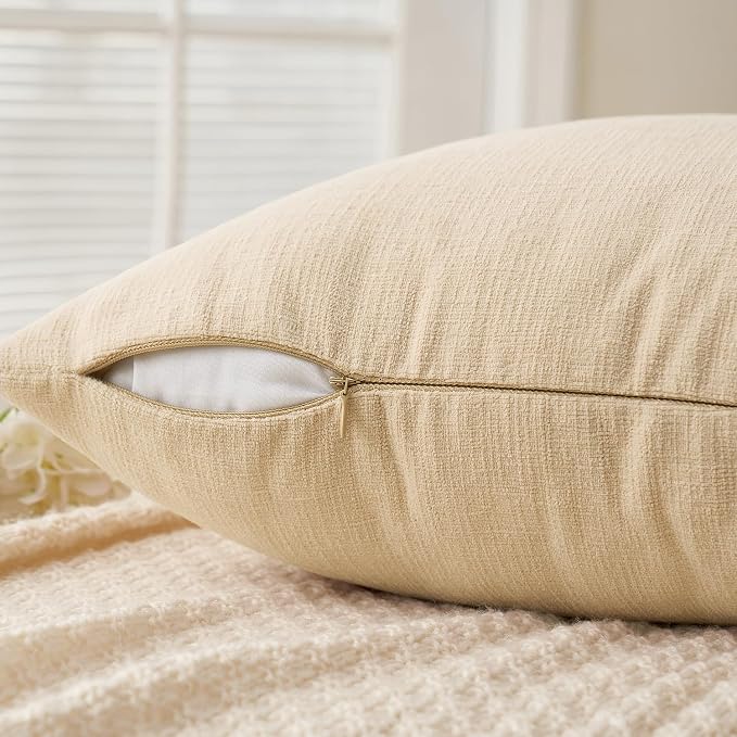 MIULEE Beige Chenille Couch Throw Pillow Covers, 20x20 | Set of 2, Soft Neutral - Image 3