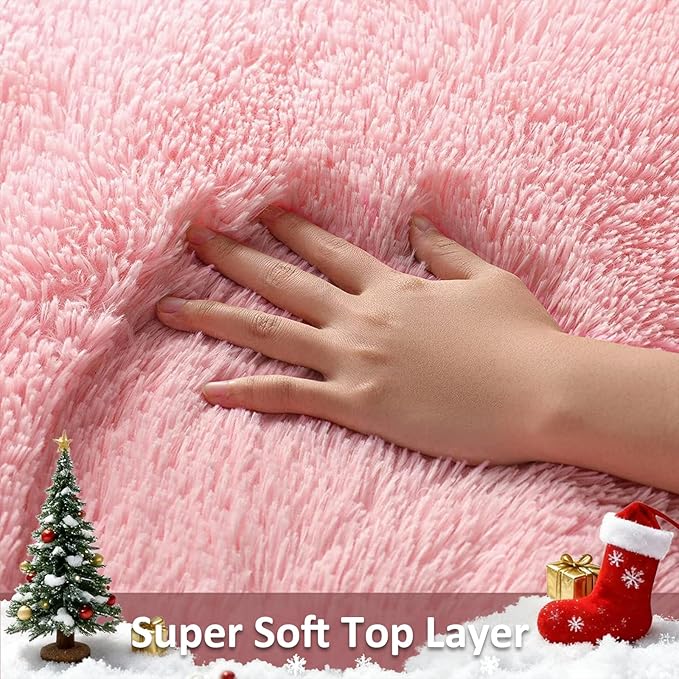 Ophanie Pink Rug for Bedroom Girls, Kids Fluffy Kawaii Fuzzy Furry Shag Area Rug - Image 2
