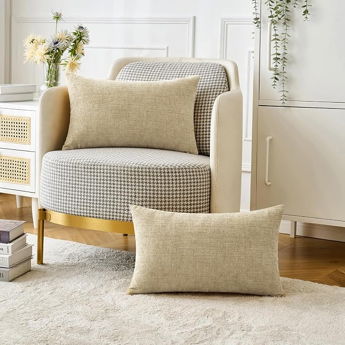 MIULEE Pack of 2 Beige Throw Pillow Covers 12x20 Inch Soft Lumbar Pillow Covers - Image 5