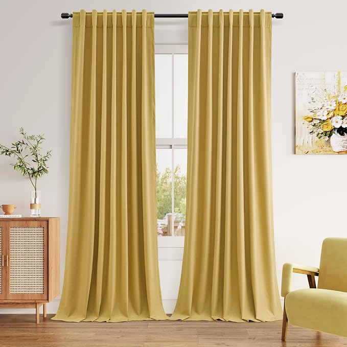 Gold 100% Blackout Linen Curtains 84 Inch Length 2 Panels Set by Guken