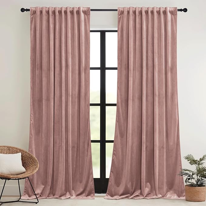RYB HOME Dusty Pink Velvet Curtains 72 inches - Image 2