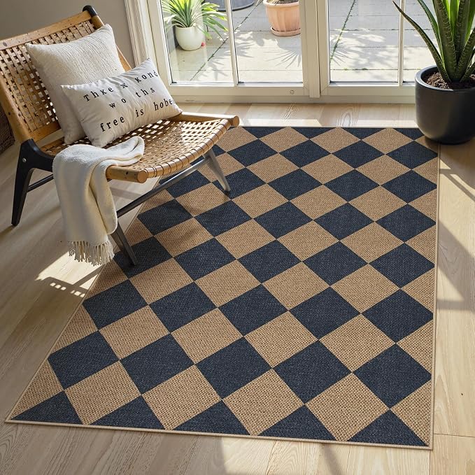 Lahome Colette Checkered Easy Jute Entryway Rug, 3x5 Washable Area Rugs by Lahome