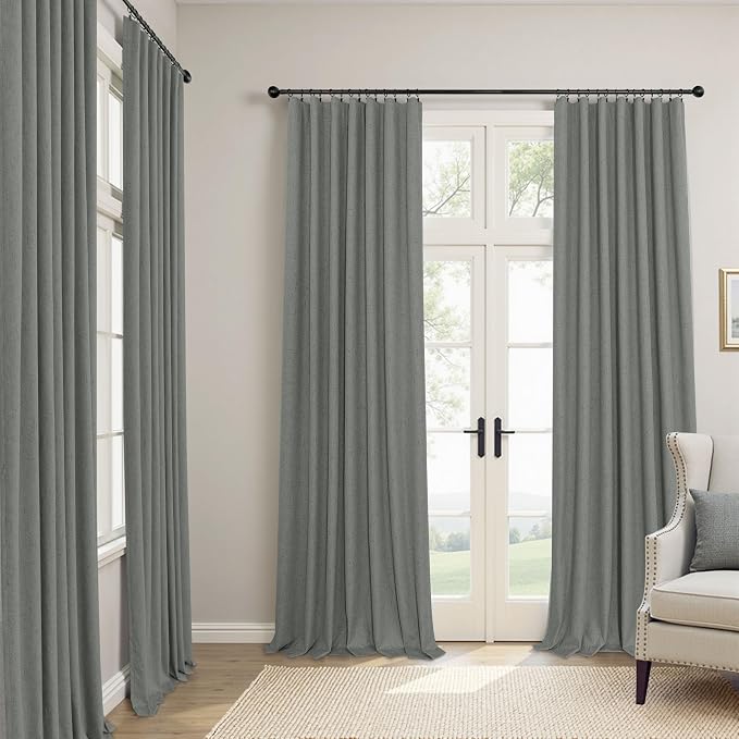 Charcoal Grey Curtains for Bedroom 2 Panel Set 63 Inch Length 100% Blackout - Image 2
