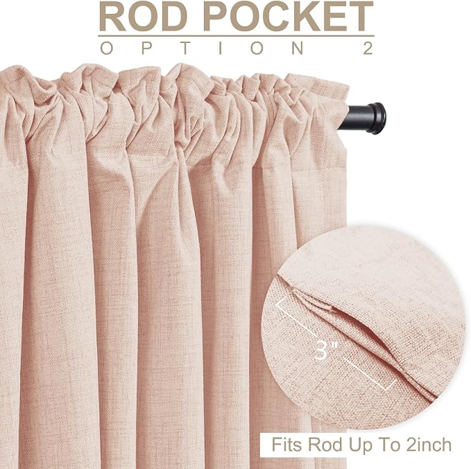 100% Blackout Shield Creamy Peach Linen Blackout Curtains - Image 4