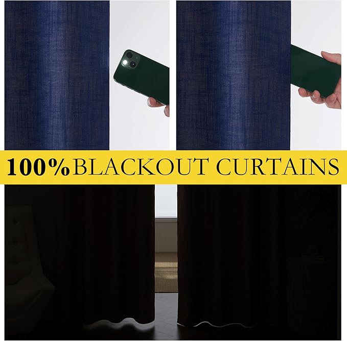 NICETOWN Vintage Open Linen Weave Flax Thermal Curtains, 100% Blackout Curtains - Image 2