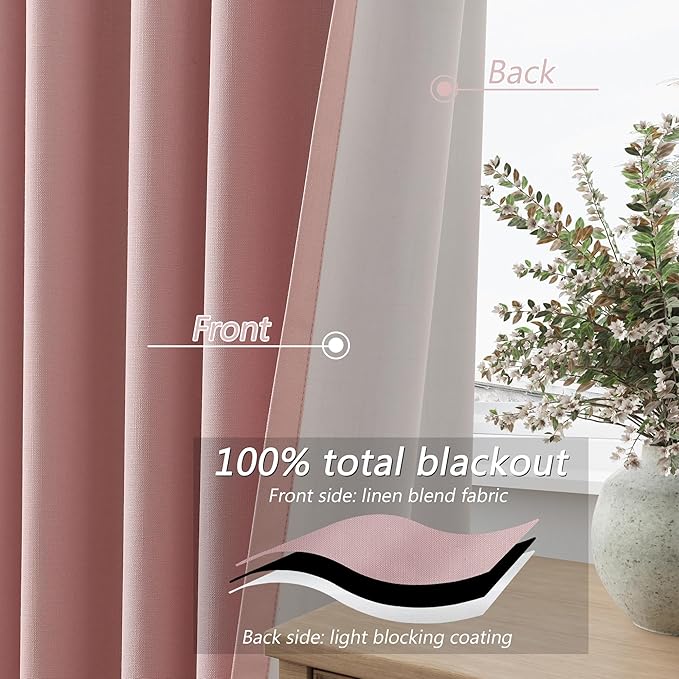 Guken 100% Blackout Linen Curtains 84 Inch 2 Panels Set - Image 4