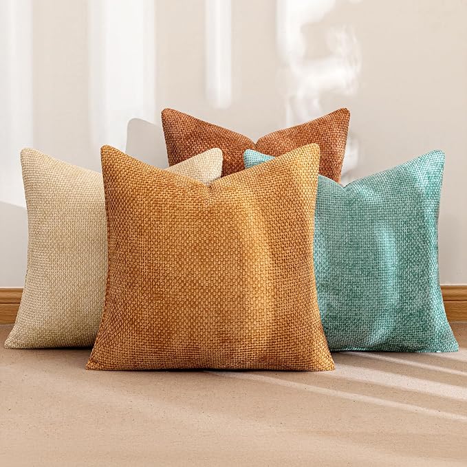 MIULEE Pack of 4 Orange/Teal Couch Throw Pillow Covers 18x18 Inch Yellow Green - Image 2