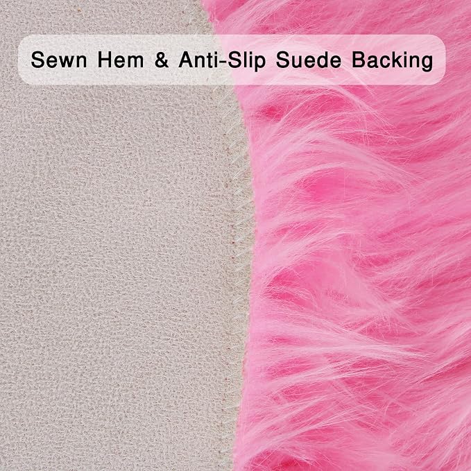 duduta Hot Pink Faux Sheepskin Runner Rug 2x6 ft, Fluffy Shag Girls Bedroom - Image 4