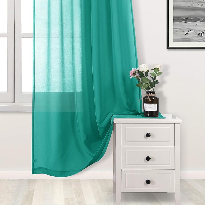 DWCN Teal Sheer Curtains Semi Transparent Voile Rod Pocket Curtains - Image 3