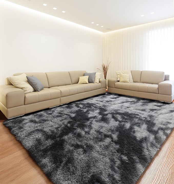 ONASAR 8x10 Area Rugs for Living Room, Tie-Dyed Dark Grey Fluffy Shag Large - Image 5