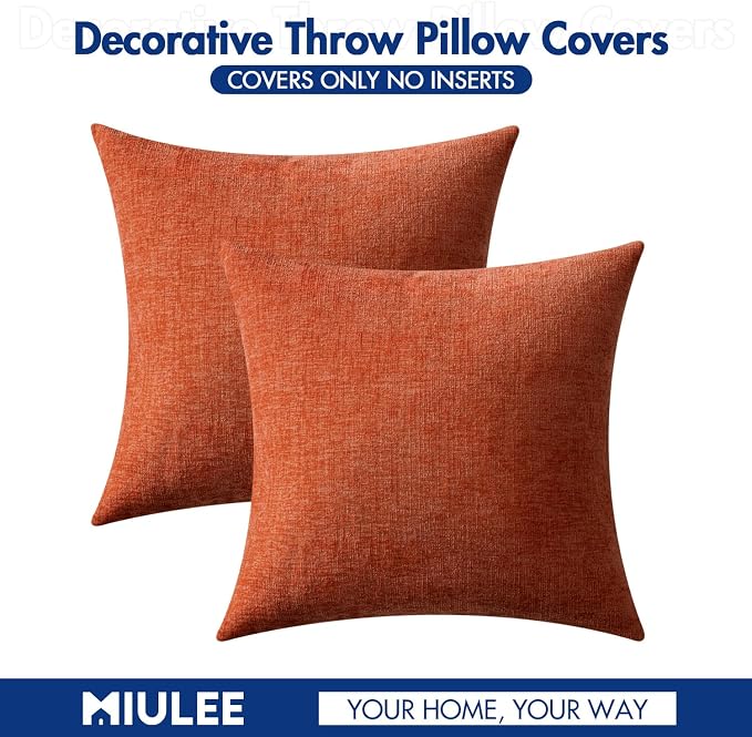 MIULEE Pack of 2 Rust Throw Pillow Covers 20x20 Inch Soft Chenille Pillow Covers - Image 6