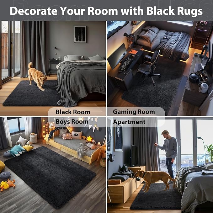 Ophanie Black Area Rugs for Bedroom Living Room, 4x6 Fluffy Fuzzy Shag Shaggy - Image 7