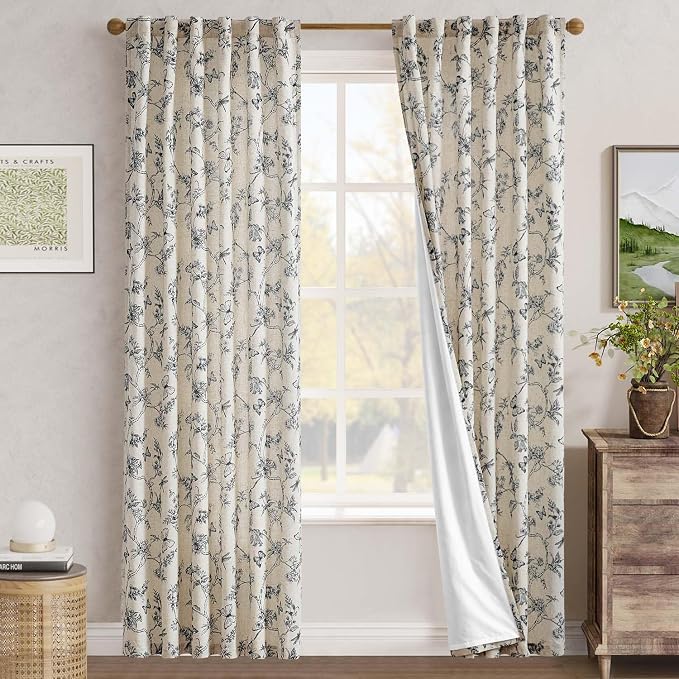 jinchan Floral Curtains Lined Linen Blend Curtain - Image 7