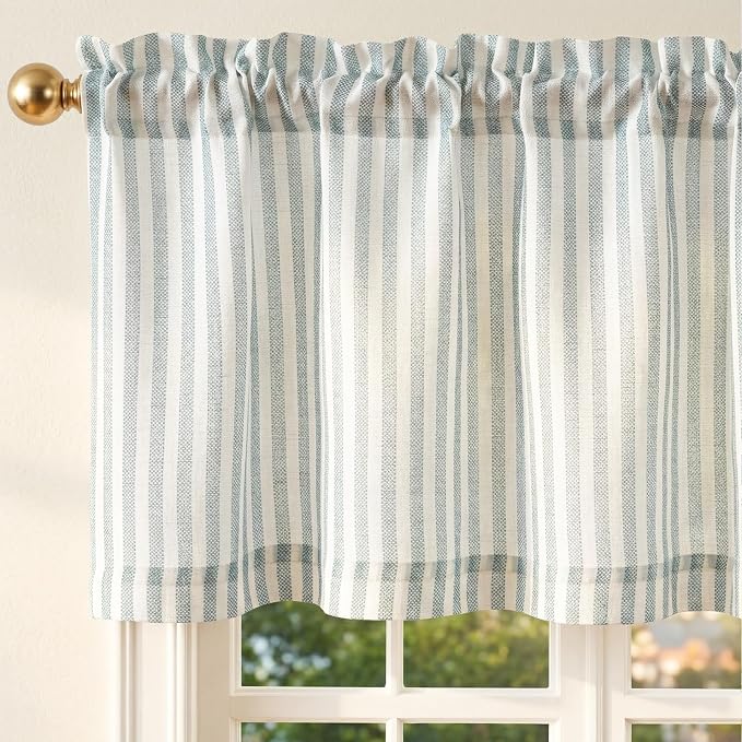 jinchan Linen Stripe Valance for Window 16 Inch Modern Rustic Farmhouse Valance by JINCHAN