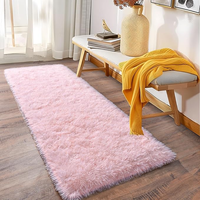 Soft Shag Runner Rugs for Girls Bedroom, 2x6 Pink Fluffy Throw Area Rug Non - Image 2