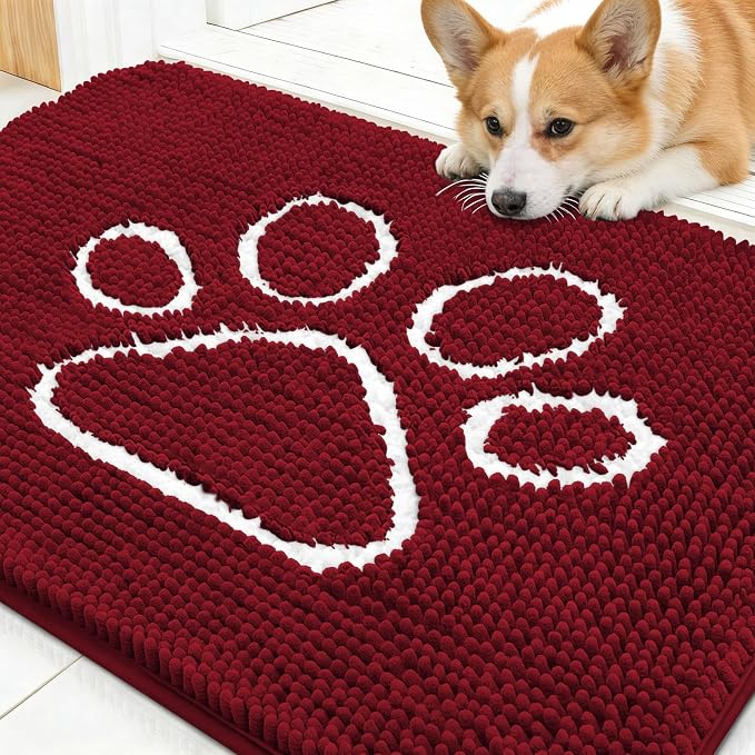 OLANLY Dog Door Mat for Muddy Paws 30x20, Paw Print Design, Absorbs Moisture by OLANLY
