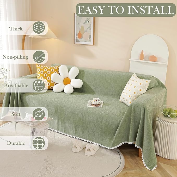 HANDONTIME Couch Cover, Sofa Covers, Sage Couch Cushion Cover Dog Furniture - Image 2