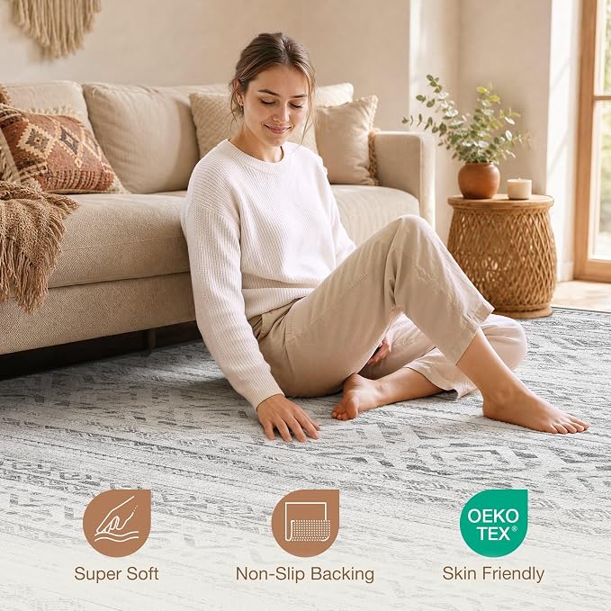 cotiled Boho 8x10 Area Rugs for Living Room: Large Moroccan Washable Rug | - Image 4
