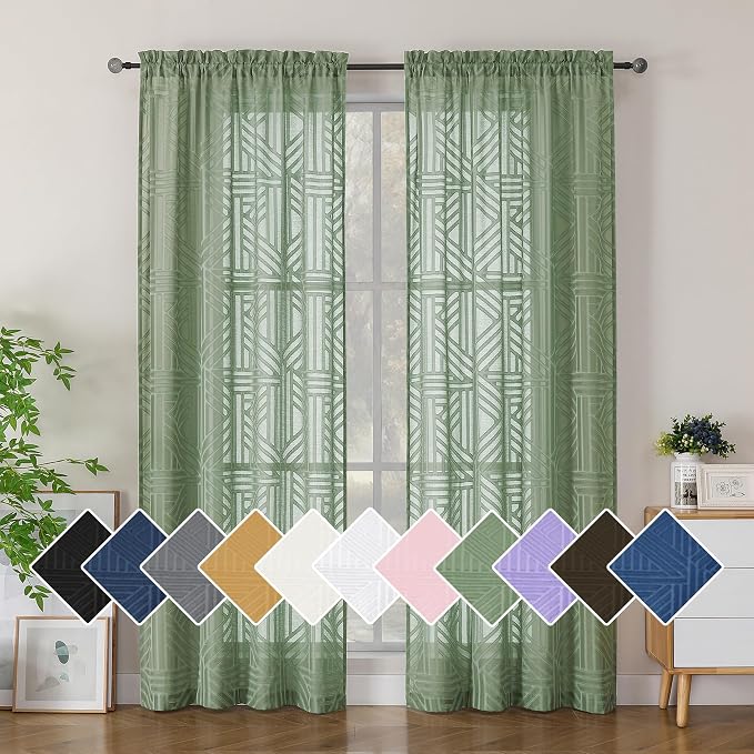 Simplebrand Sage Green Sheer Curtains 72 Inch Length 2 Panels by Simplebrand