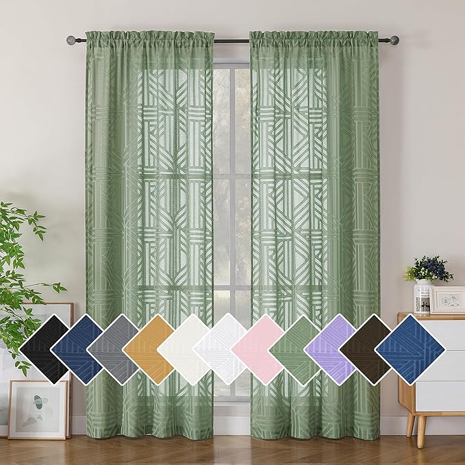 Simplebrand Sage Green Semi Sheer Curtains 84 Inches Long 2 Panels, Light by Simplebrand