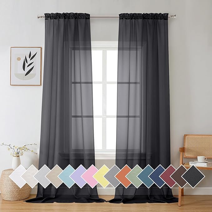 Aiyufeng Black Sheer Curtains 96" Long by Aiyufeng