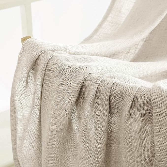 MIULEE Cream Linen Curtains 108 Inches Long 2 Panels - Image 6