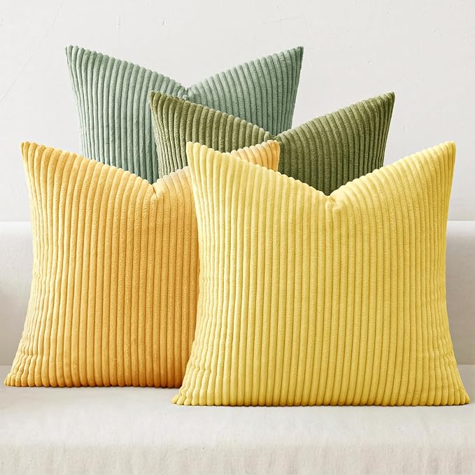 MIULEE Boho Farmhouse Yellow Green Throw Pillow Covers 18x18 Inch Set of 4 by MIULEE