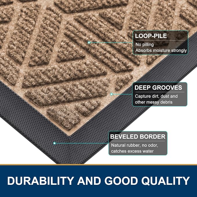 Smiry Front Door Mat Outside Entrance, Heavy Duty Sturdy Natural Rubber Doormat - Image 4