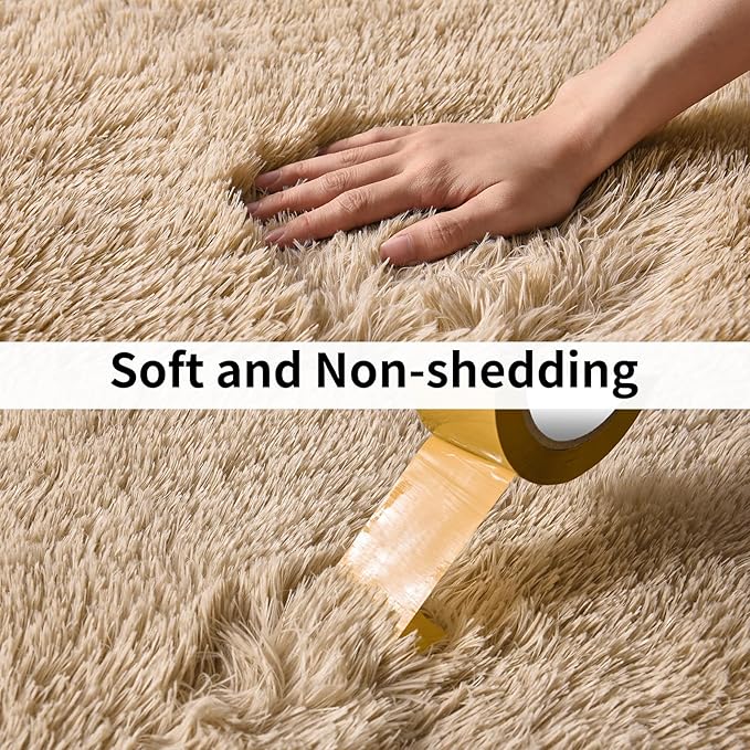 Soft Runner Rugs for Bedroom Hallways, 2x6 Beige Fluffy Shag Throw Area Rug Non - Image 6
