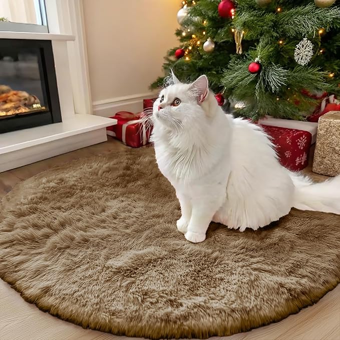 OLANLY Taupe Round Rugs for Bedroom by OLANLY