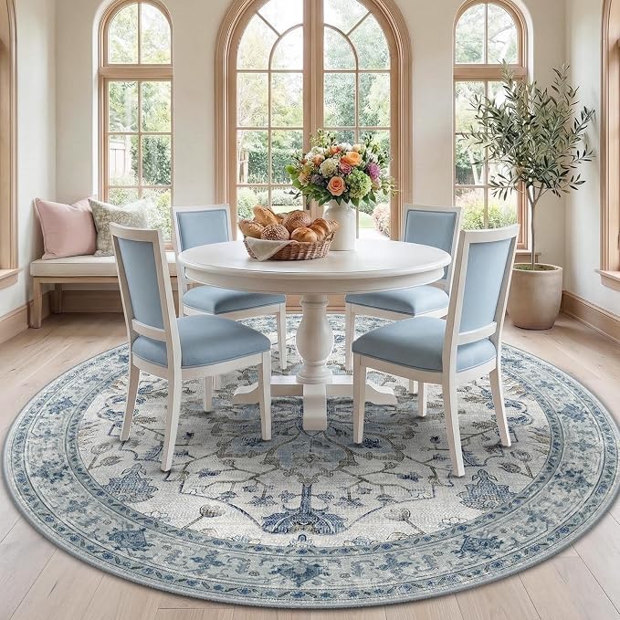 Area Rugs 7ft Washable Non-Slip, Floral Vintage Distress Print Pattern by RELEANY