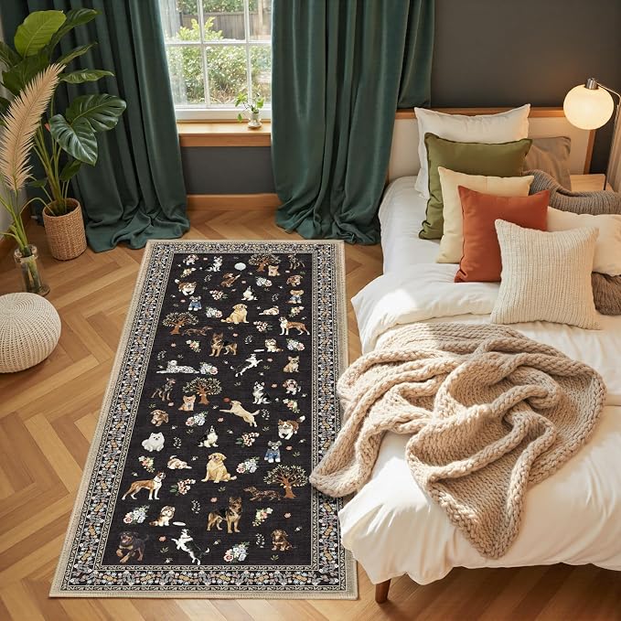 Black Hallway Runner Rug 2x4 for Bedroom Kitchen | Ultra-Thin; Boho Style; Low - Image 4