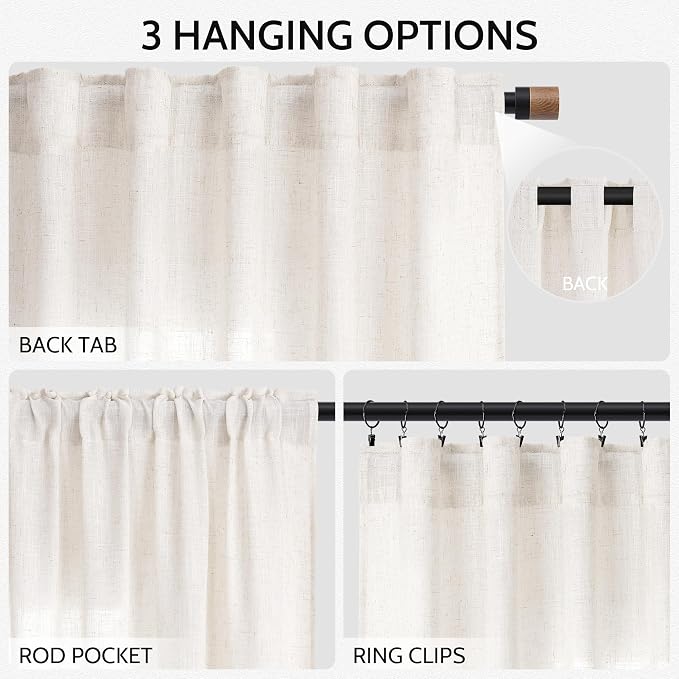 Ivory White Semi Sheer Linen Curtains 72 inch Length - Image 2
