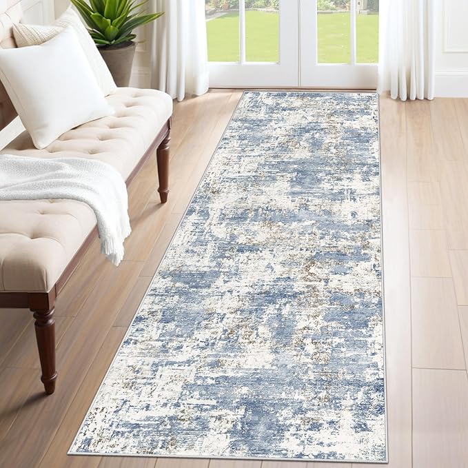 2x8 Runner Rug for Hallway, Washable Modern Abstract Runner Rugs Neutral Soft by XLUEZ