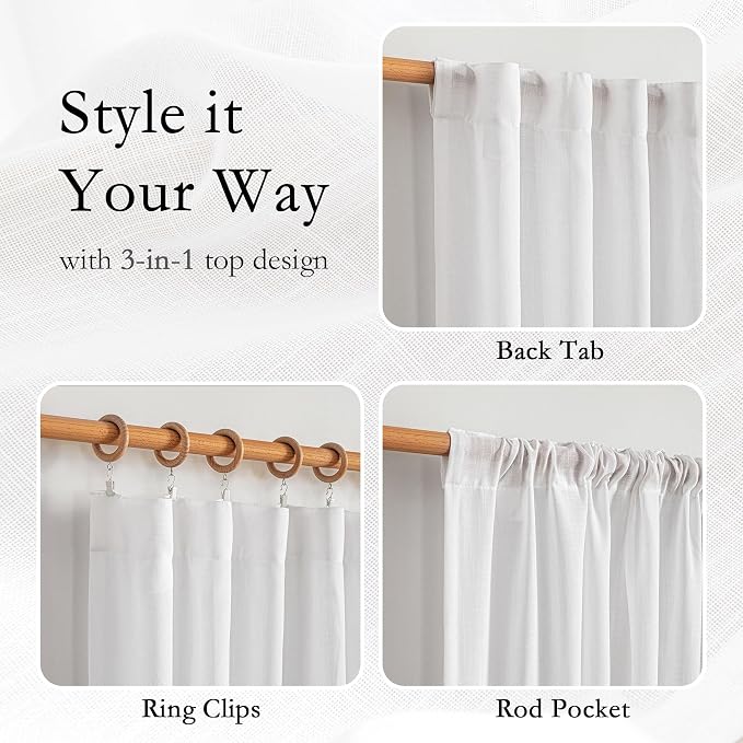 MYSKY HOME Short Curtains for Bedroom Small Windows, Light Filtering Sheer - Image 4
