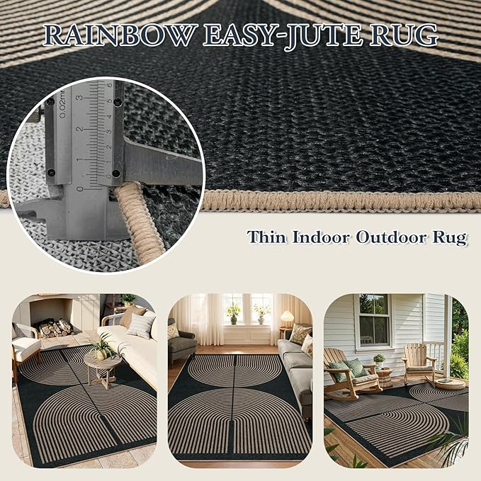 Lahome Modern Rainbow Easy Jute Carpet, Washable 5x7 Area Rugs - Image 3