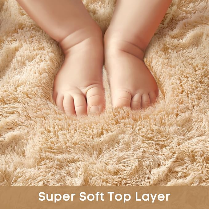 Ophanie Beige Rugs for Bedroom Living Room, Fluffy Fuzzy Furry Carpet, Plush - Image 2